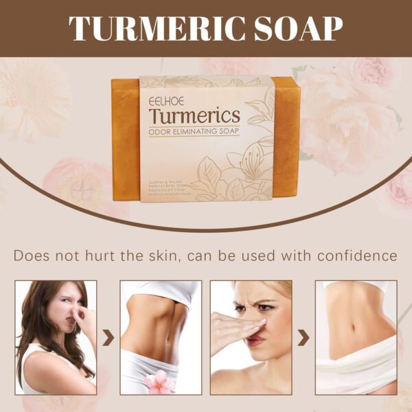 EELHOE Turmeric Cleansing Soap Moisturizing Skin Women's Body Gentle Cleansing Odor Moisturizing Brightening Cleansing Soap - Image 2